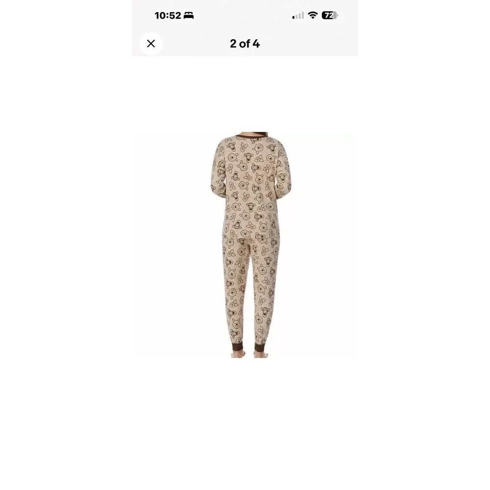Disney‎ Winnie the Pooh Pajama Set Womens Medium Brown Knit Joggers 2pc - Picture 3 of 12